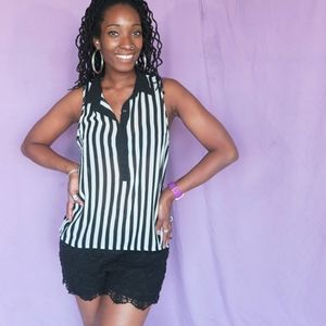 Vertical Striped Sheer Collar Blouse